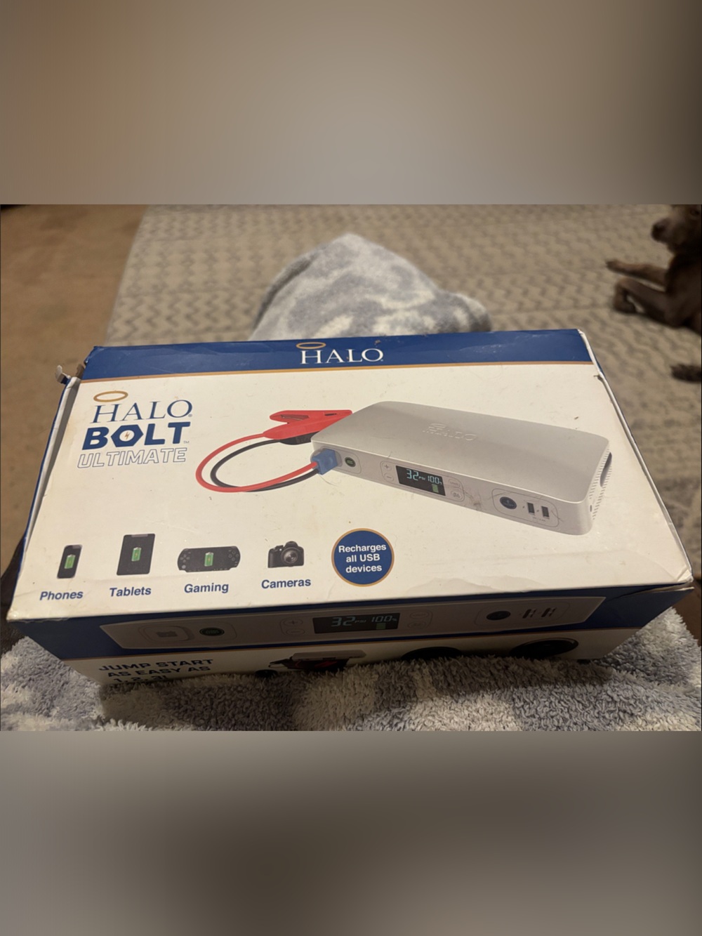 New in Box Halo Bolt Ultimate Portable Jump Starter and Power Bank - Silver